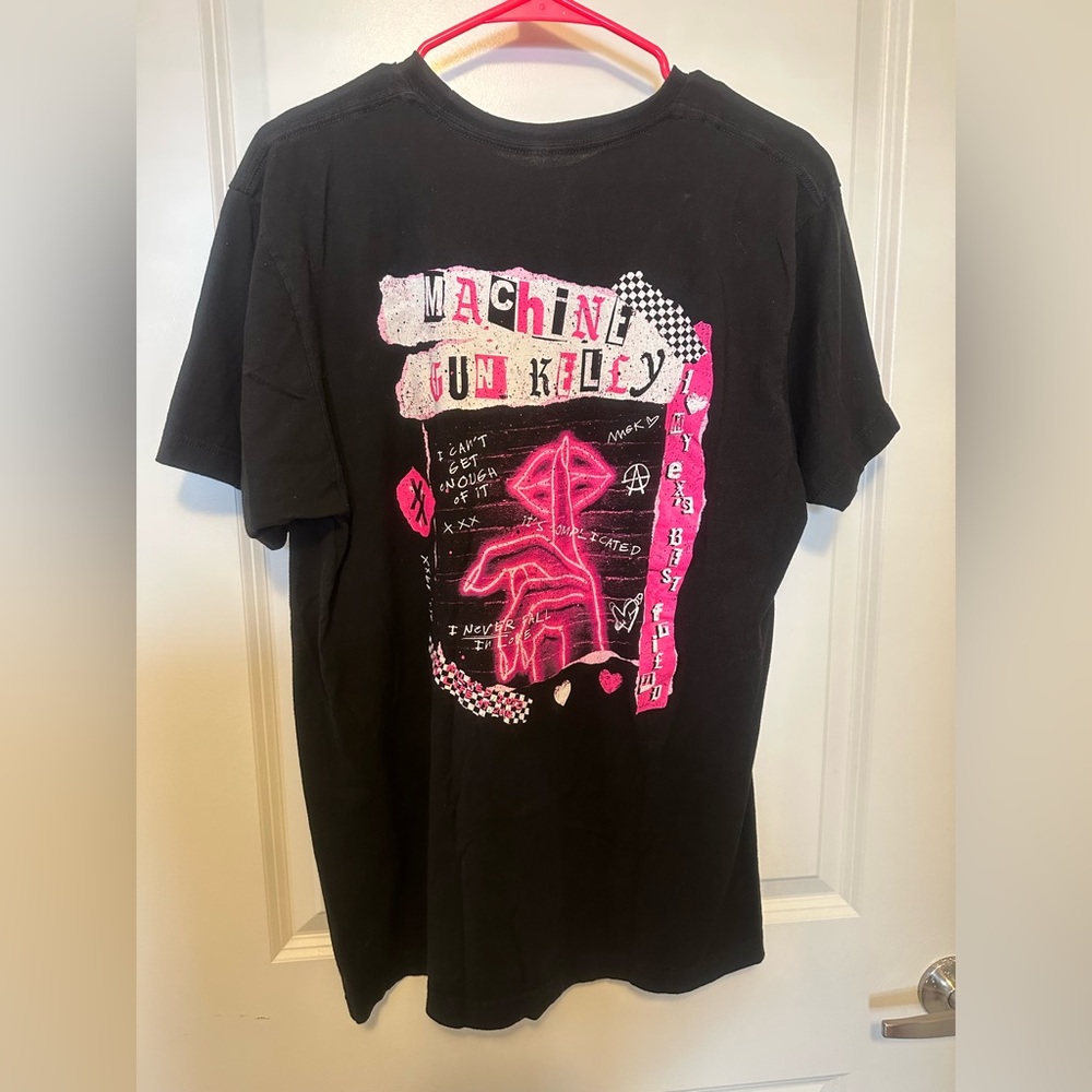 Machine Gun Kelly large black unisex tshirt. Super soft. Hot pink lettering